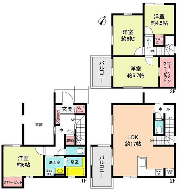 3階建ての4LDK間取り