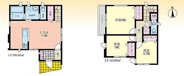 15.3帖LDK!主寝室は8.4帖+収納2カ所でゆっくり寛げる広さ!ホール収納完備で収納豊富!