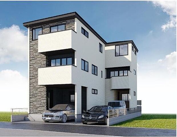 (外観パース)2026年4月完成予定!新築分譲住宅全2棟!LDK19帖超の4LDK!最新設備完備!