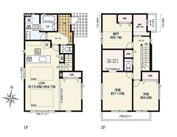 二階建ての間取りでリビングダイニングが広く設計されています。二階にはウォークインクローゼットや収納が充実しています。各部屋が独立しており使い勝手のよい配置です。バルコニーがあり開放感も楽しめます。