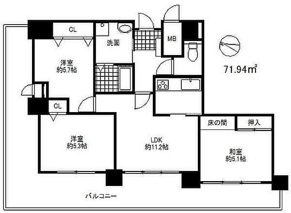 兵庫県神戸市灘区深田町４丁目(賃貸マンション3DK・6階・71.94㎡)の写真 その2