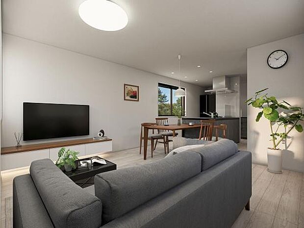 【内観イメージパース】陽当たり良好！家具CGを使用し、リビングダイニングのインテリアコーディネートがイメージしやすいよう、作成しております。