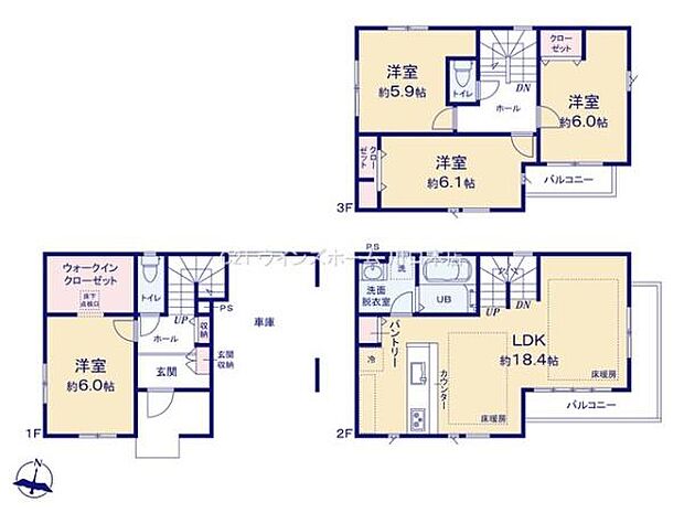 LDKは広々18.4帖!使い勝手の良いカウンターキッチン!食品や調理器具など沢山収納できるパントリー!家電やお布団なども収納できる大型のウォークインクローゼット完備!