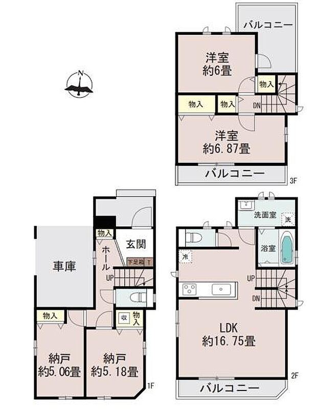 約16帖超の広々LDK！全居室収納完備でお部屋スッキリ！奥行のあるバルコニー2カ所付き！