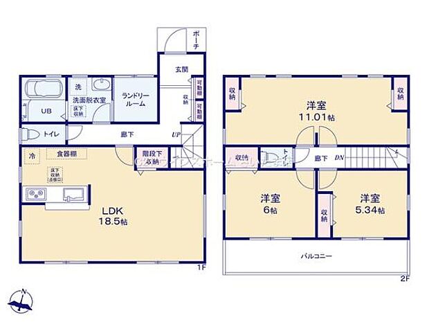 広々18.5帖LDK!収納豊富な3LDK!3LDKから4LDKに間取り変更可能!