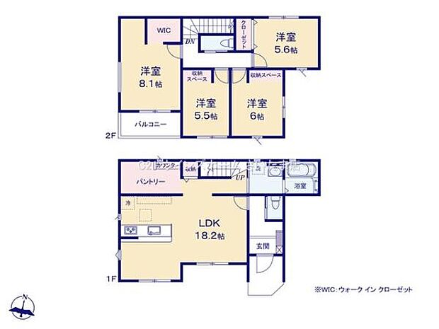 LDKは広々18帖超！大容量のパントリー＋スタディカウンター付き！リビング収納有り！家族の会話が弾む人気の対面キッチン！