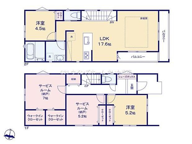 LDKは広々17.6帖！勾配天井はリビングに開放感をプラス！リビングは足元から暖まる床暖房付き！