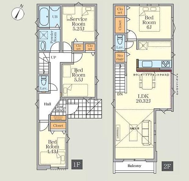 LDKは広々20帖以上!2階リビングはプライバシー性を保ちやすいです。配膳・片付けも楽々のカウンターキッチン!統一感を作りやすい洋室のみの間取り!家事動線良好!