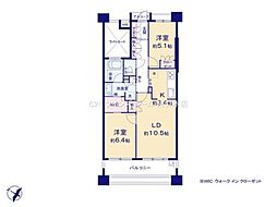 パークスクエア川口 2LDKの間取図画像