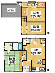 大阪市城東区今福西1丁目　中古テラスハウス 3DKの間取り