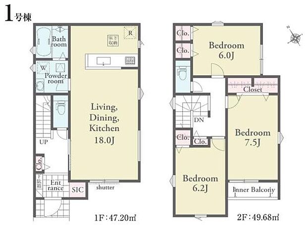 1号棟 土地面積124.46平米 建物面積96.88平米