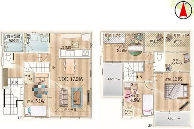 1号棟　土地面積135.36平米　建物面積105.82平米