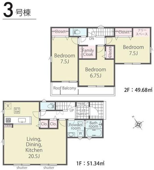 3号棟　土地面積130.02平米　建物面積101.02平米