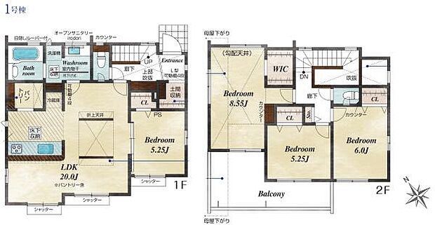 1号棟 土地面積165.00平米 建物面積107.73平米
