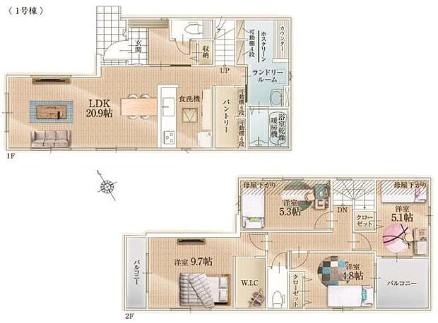 1号棟 土地面積104.11平米 建物面積108.79平米