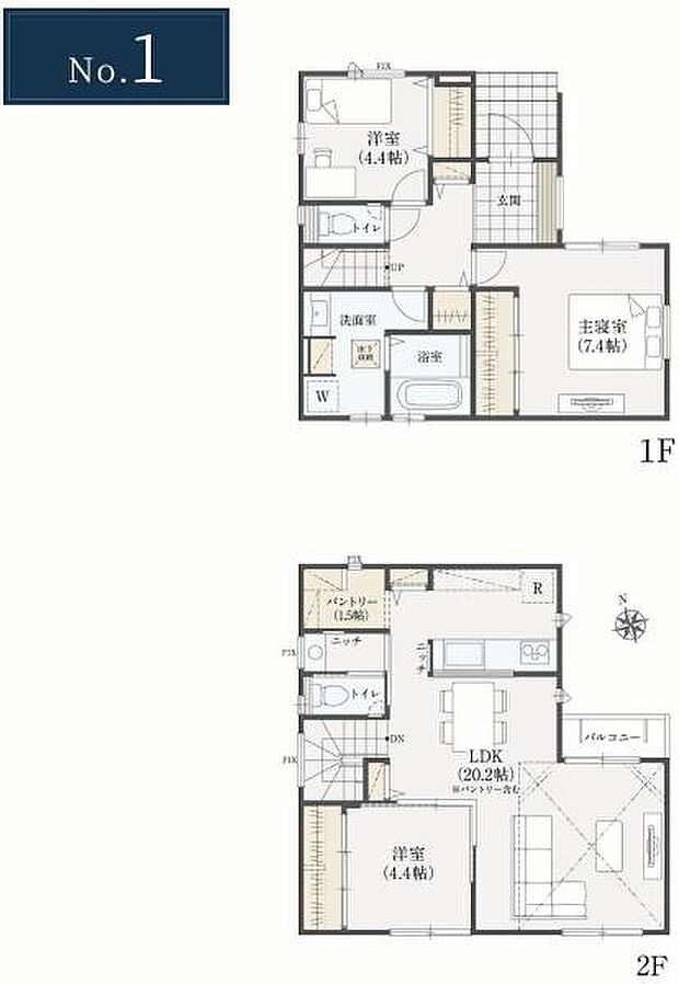 1号棟 土地面積102.24平米 建物面積95.22平米