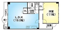 山科音羽マンションＡ棟 1LDKの間取り