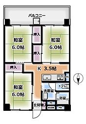 山科団地Ｂ棟 3Kの間取り