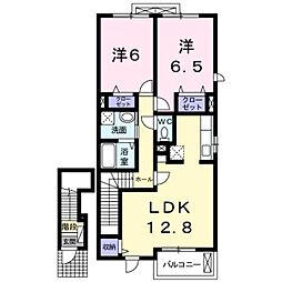 JR久大本線 古国府駅 徒歩14分の賃貸アパート 2階2LDKの間取り