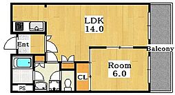 サニーハイツ三番館 1LDKの間取図画像