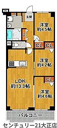 ユニハイム市岡2 3LDKの間取図画像