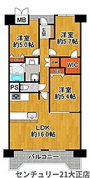 昭和山第三コーポ2号棟 3LDKの間取図画像