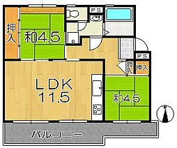 宇治おぐら住宅1棟 2LDKの間取図画像