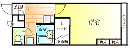レオパレスパストラルA 2階1Kの間取り