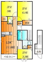 羽曳野市西浦4丁目アパート 3LDKの間取図画像