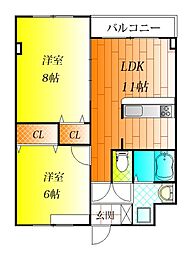 デルニエ 2LDKの間取図画像