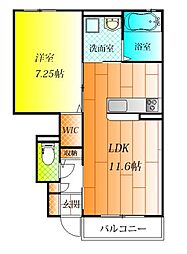 WING弐番館 1LDKの間取図画像
