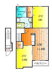 カーサフェリーチェ 2LDKの間取図画像