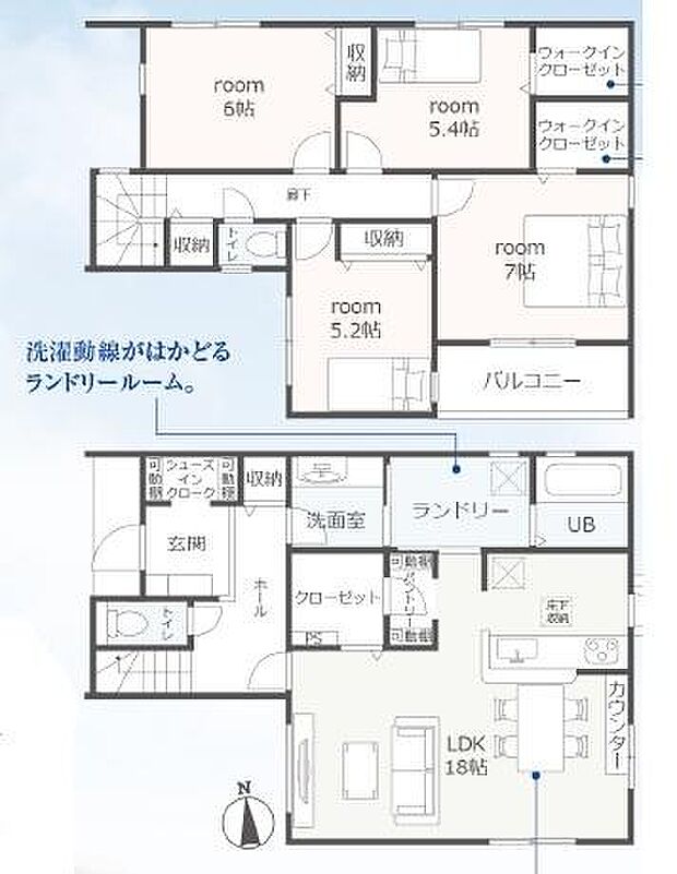 敷地約60坪の整形地!4LDK、2階建て、駐車スペース3台!シューズクローク、パントリー、ウォークインクローゼット×2、ランドリールーム付き♪