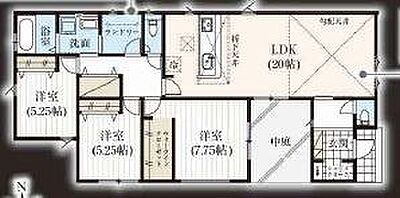 間取り:3LDK+ランドリールーム+シューズクローク等がある平屋建て住宅!敷地は広々約76坪♪ 間取り:3LDK+ランドリールーム+シューズクローク等がある平屋建て住宅!敷地は広々約76坪♪