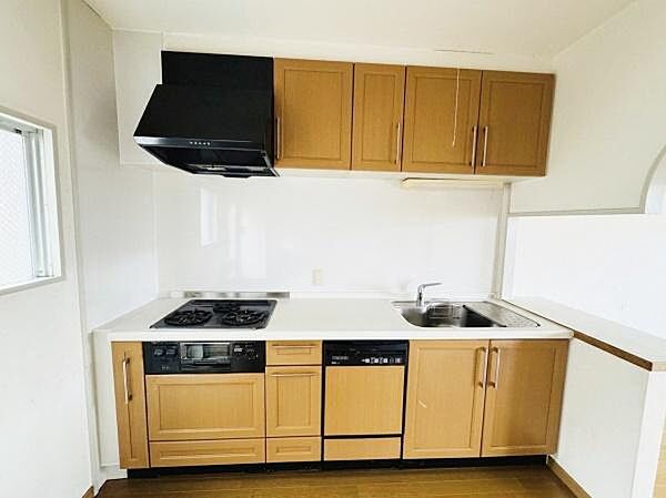 食器洗浄乾燥機付きシステムキッチンです！※写真は生成AIにより小物等撤去しています。