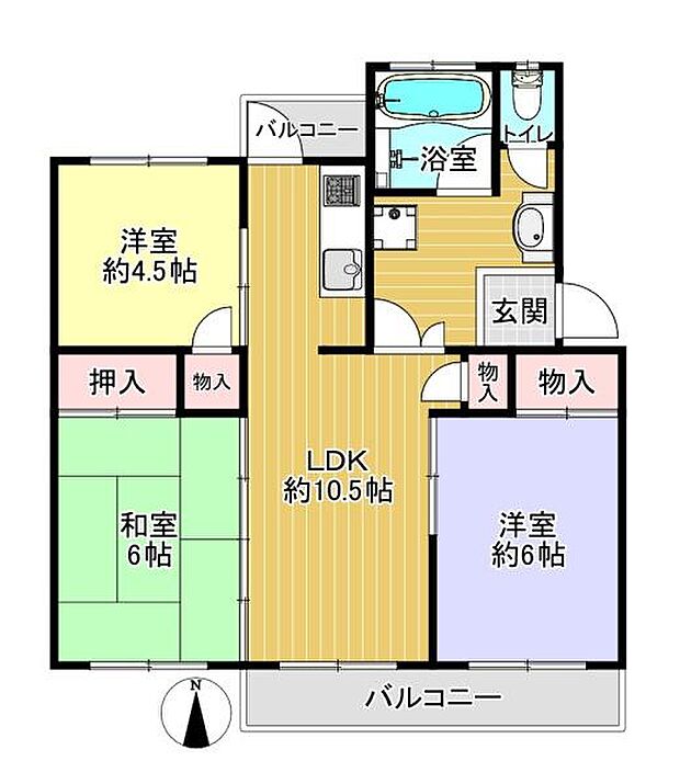 香里三井Ｉ住宅96号棟(3LDK) 3階の間取り