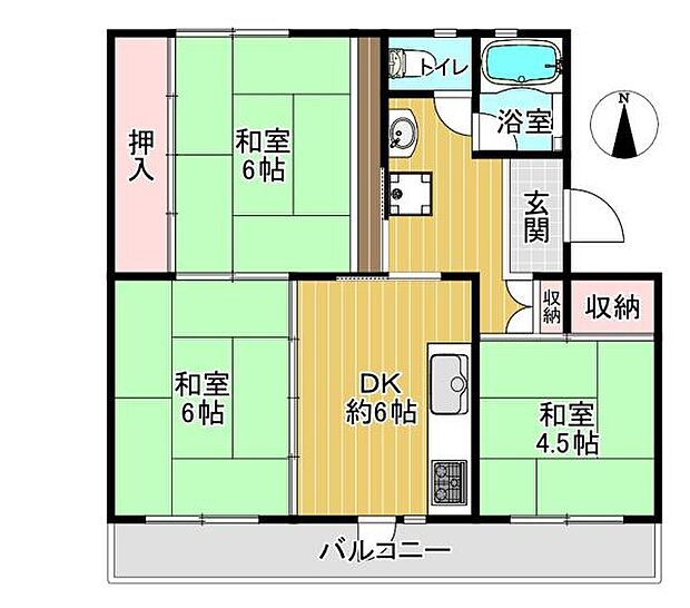 山田池住宅　11号棟(3DK) 4階の間取り
