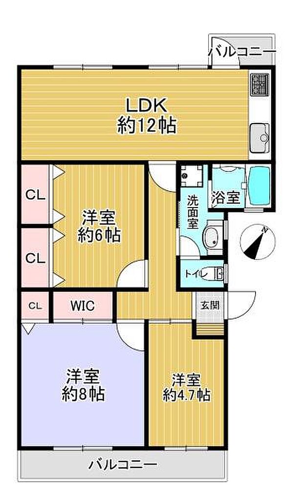 枚方東山住宅1棟(3LDK) 4階の間取り