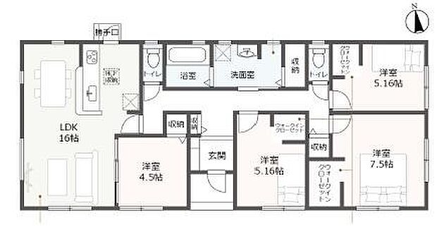 4LDK、平屋建て♪　敷地100坪！ウォークインクローゼット3ヶ所、トイレ2ヶ所付き！