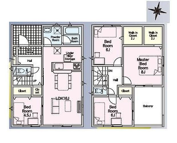 4SLDK、2階建て、ウォーキングクローゼット2ヶ所付き! 駐車スペース6台!