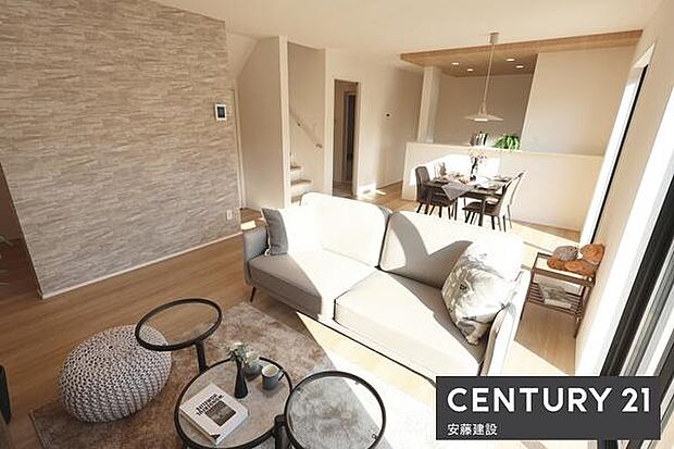 【　リビング　/　18帖　】※家具は価格に含まれません明るくあたたかな、しっかりとした広さのリビングダイニングテーブルとソファーを置いてもゆとりが生まれる空間