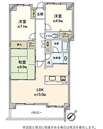 プランヴェール入間武蔵野2番館　8階 3LDKの間取り