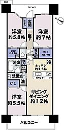 デュオヒルズつくばエンブレム 3LDKの間取図画像