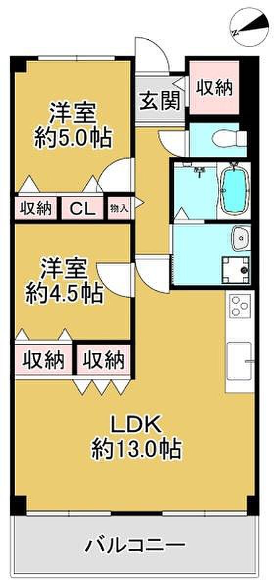 ルネ住之江(2LDK) 13階の間取り