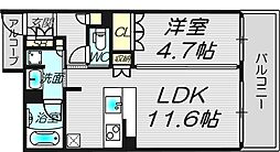 ロジュマンタワー梅田 21階1LDKの間取り