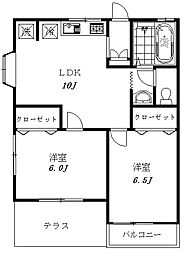 グレース玉川台 1階2LDKの間取り