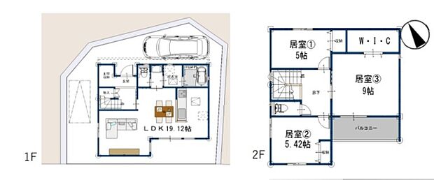 ゆとりあるリビングダイニングでご家族のスペースもしっかり確保されています。各居室には収納スペースも備わっており利便性が高い間取りです。バルコニーも配置されているため快適な住環境が整っています。