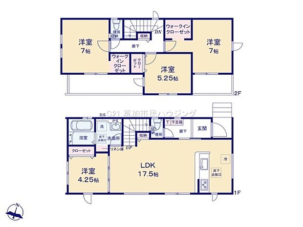 41坪超のゆとりある敷地に、来客時も安心の並列駐車2台可。各居室に収納を備え暮らしやすさを重視した間取りです。