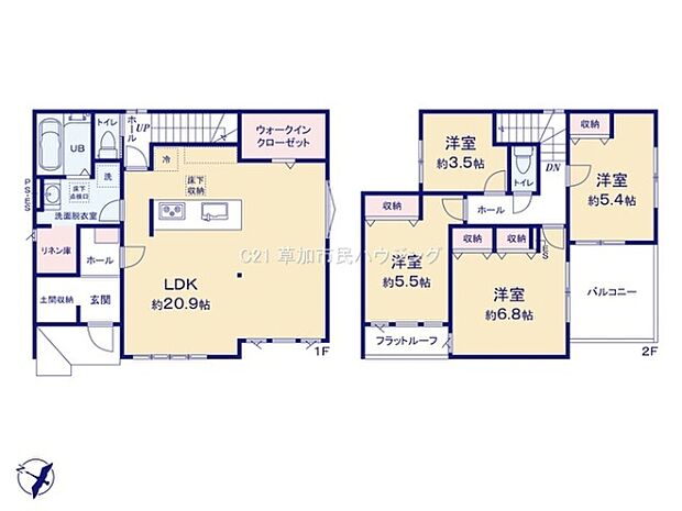 ゆとりあるリビングダイニングが特徴の間取りです。ウォークインクローゼットや各部屋の収納スペースも充実しています。バルコニー付きの洋室もあり快適な住空間が広がります。