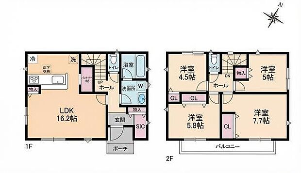 各部屋がバランスよく配置された暮らしやすさ重視の便利な間取りです。全居室に収納が確保されており、お家全体がいつでもスッキリ片付きます!